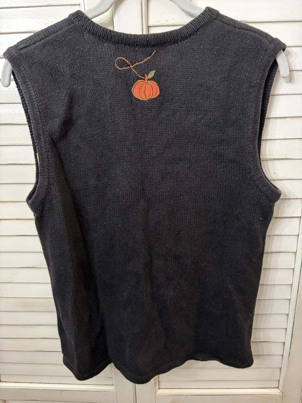 Vtg 90s Bobbie Brooks Knit Cardigan Vest Pumpkins Embroidered Beaded Small - Picture 2 of 6